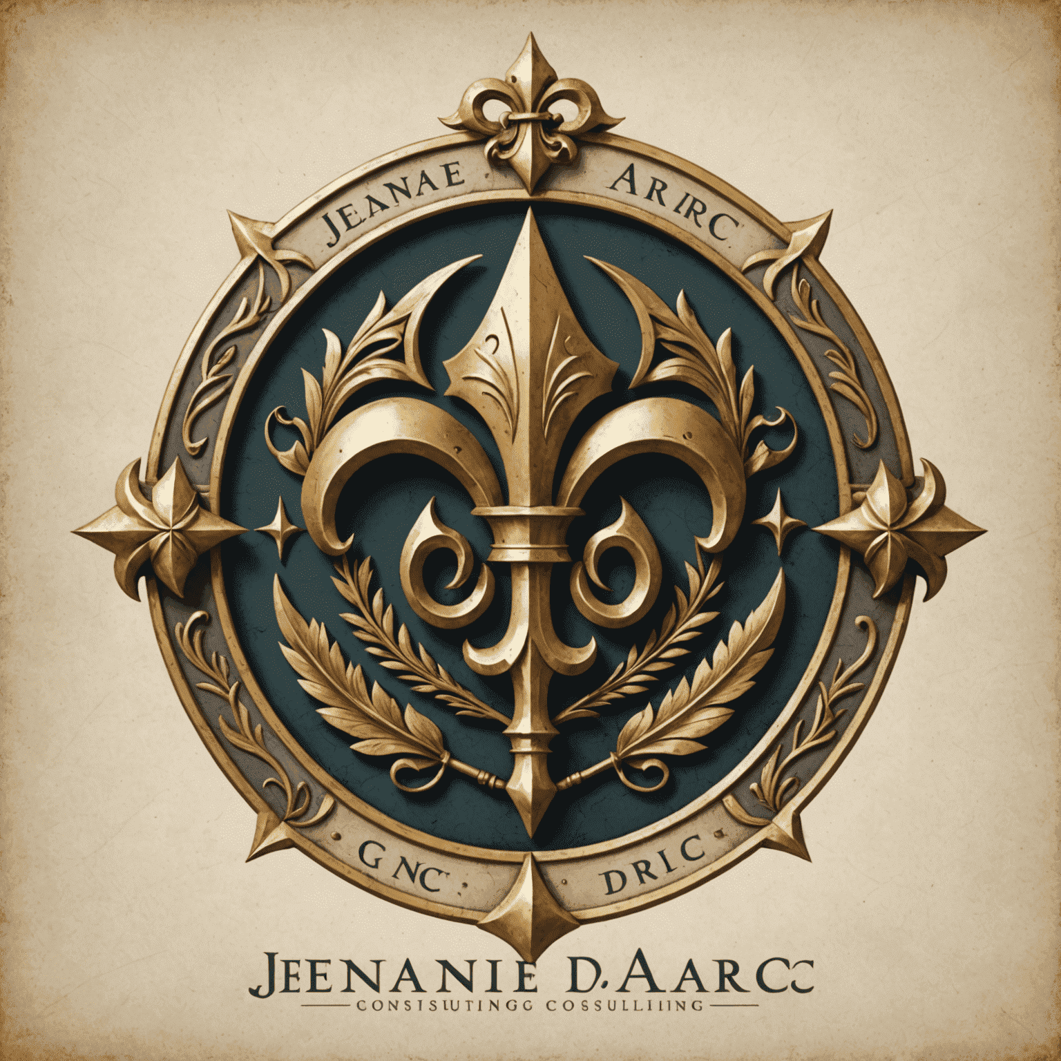 Jeanne D'Arc Consulting Company Logo featuring a stylized fleur-de-lis and armor elements