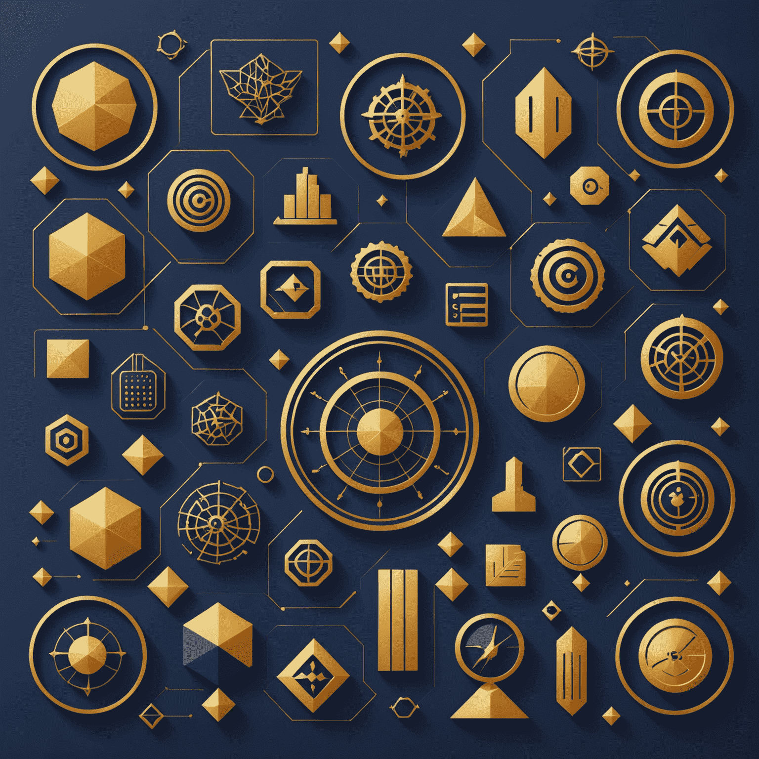 A stylized illustration showcasing various consulting services. The image features minimalist icons representing different areas of expertise, such as finance, strategy, and technology, arranged in a modern, geometric pattern. The color scheme uses deep royal blue and rich gold, reflecting Jeanne D'Arc's brand colors.